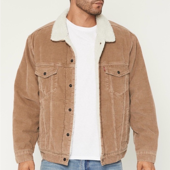 Levi’s Corduroy Sherpa Lined Men’s Trucker Jacket Tan Size Small Pre Owned - Picture 13 of 13